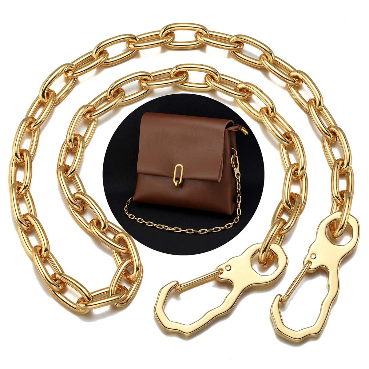 Jxlepe 18K Gold Stainless Steel 11mm DIY Belt for Purse Shoulder Crossbody Hand Bag Replacement with Solid Buckle Strap