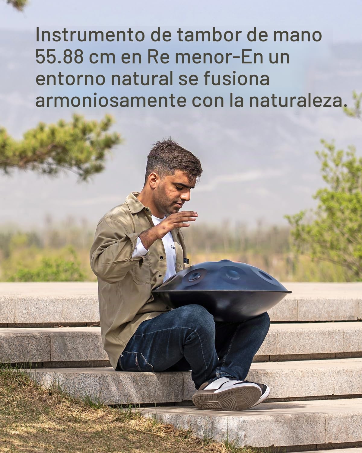 Instrumento handpan 440 Hz Re menor 22 pulgadas hand pan steel drum hand drum 9 notas 10 notas 12 notas Tambor de lengüeta de acero premium para meditación y relajación (azul, 9Y)