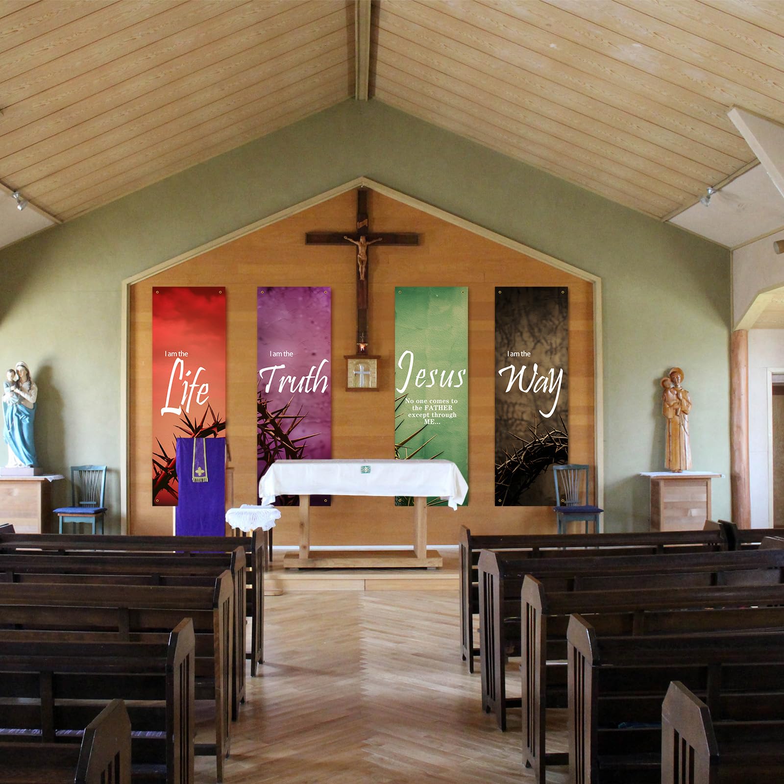 Set Mit 4 Kirchenbannern – Bibelverse & Religiöse Motive Für Gottesdienst, Weihnachten & Dekoration