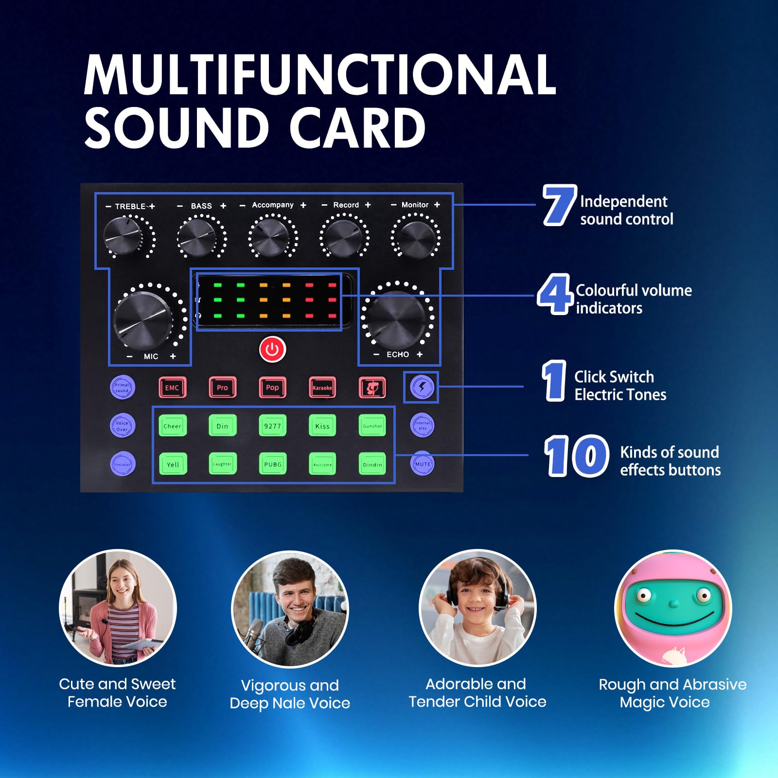 Podcast Equipment Bundle, V8S Sound Card with BM-800 Podcast Microphone and Voice Changer, Studio Microphone Bundle with Adjustable Stand, Suitable for Podcasting, Live Streaming, Recording