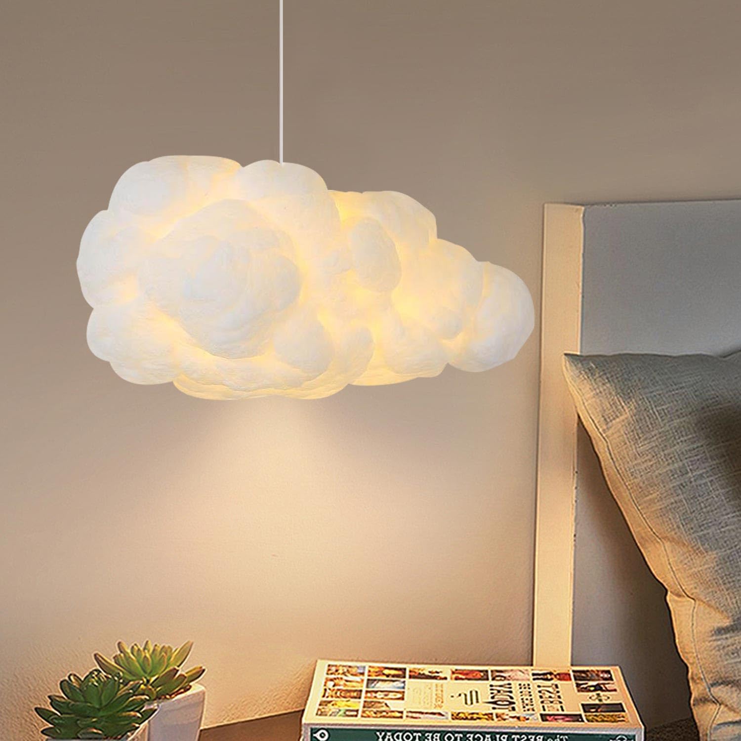 Cloud Pendant Hanging Light Fixture, Modern Fluffy Ceiling Lighting Chandelier, White Lamp Shade Lampshade for Children Girls Kids Living Room (40cmx20cm)