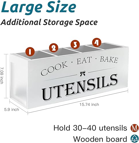 Miniatura 2 de Suli Soporte extra grande para utensilios de cocina con 4 compartimentos, organizador de utensilios de madera para encimera, decoración de cocina de