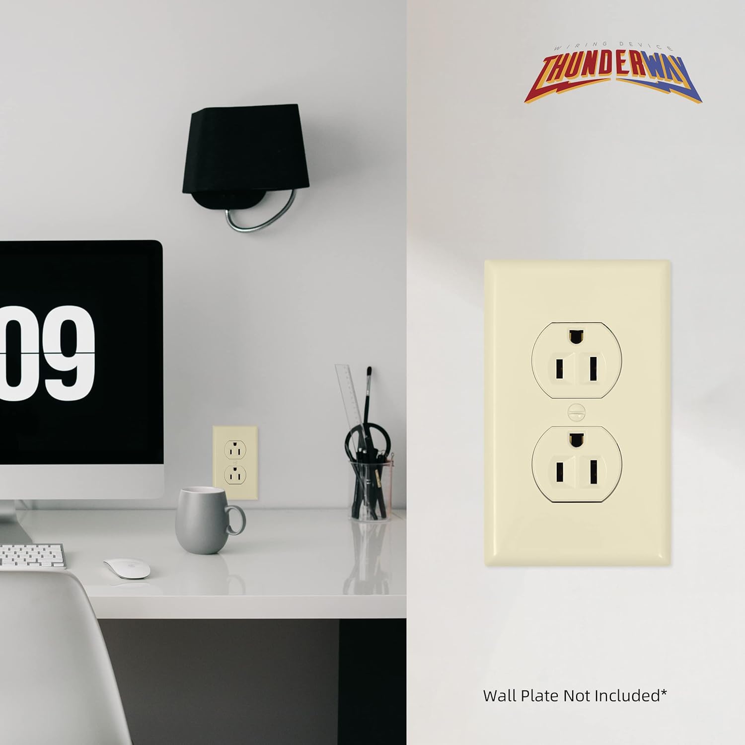 ThunderWay Duplex Receptacle Outlet, 15A 125V Electrical Wall Outlets, Non-Tamper Resistant, 2 Pole 3 Wire, Residential Grade, Self-Grounding, UL Listed, 10 Pack (Ivory)