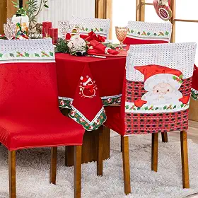 Capa de Cadeira Jantar Avulsa Estampada Natalina Ajustável com Elástico - Decoração Natal Protetora Para Cozinha Malha Gel Helanca (Papai Noel)