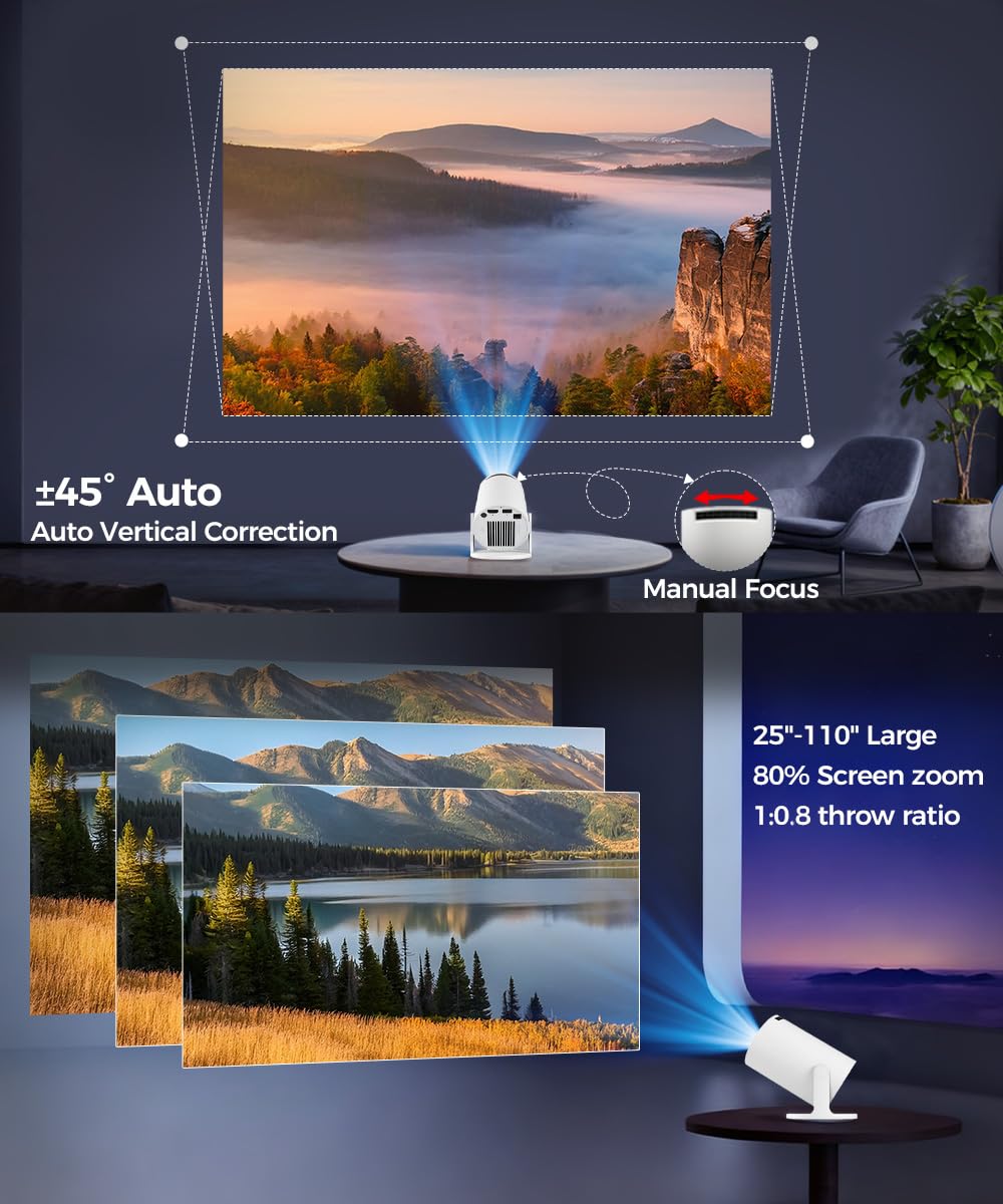 Magcubic Mini Beamer Projektor 4K Unterstützt Android 14, WiFi 6 BT 5.4 | Smart Projector Heimkino Klein Full HD 1080P Unterstützt 200 ANSI Auto Horizontal Trapezoid Correction 5W Lautsprecher