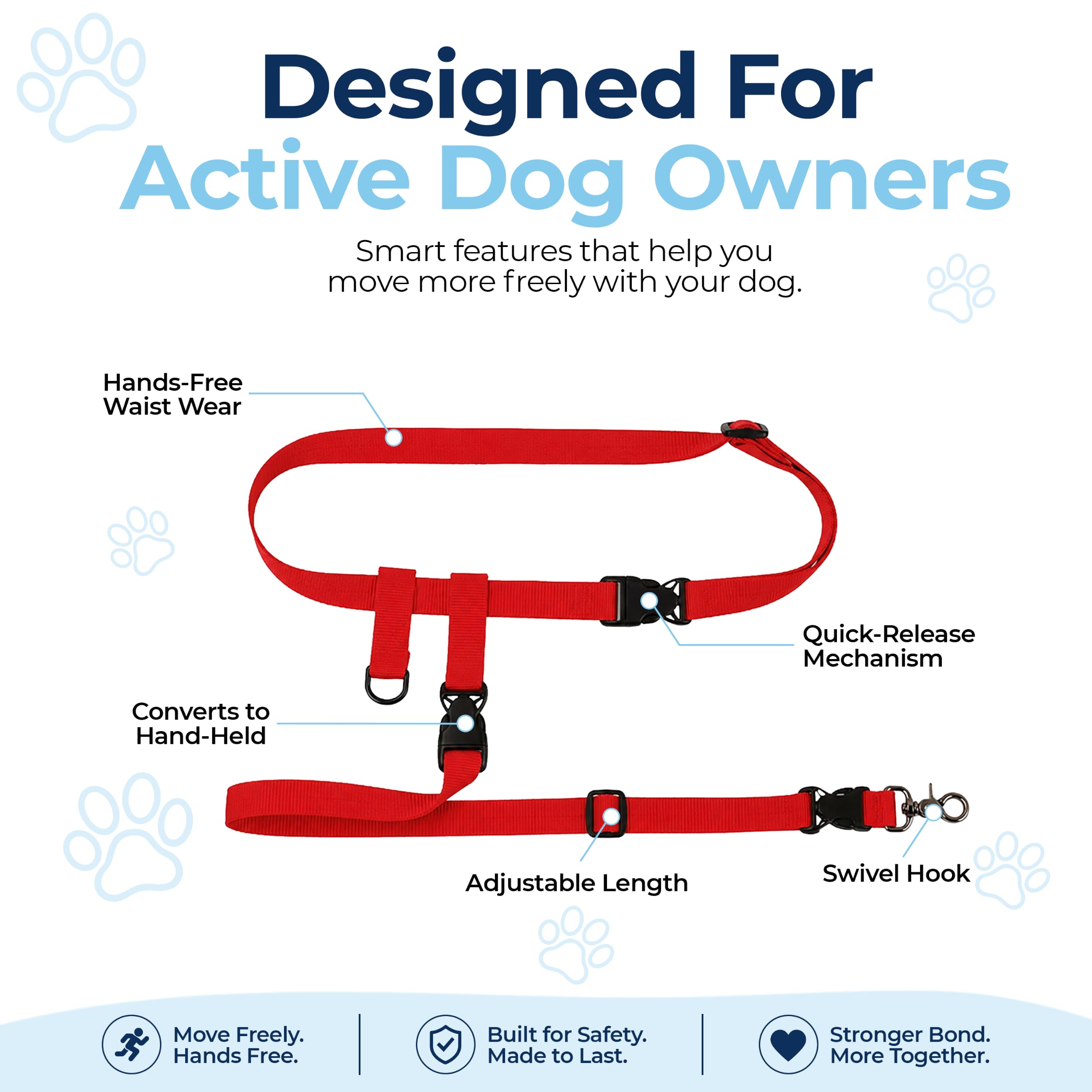 The Buddy System Made in USA Laisse réglable mains libres, idéale pour la course, système de chien standard, taille XL, rouge The Buddy System