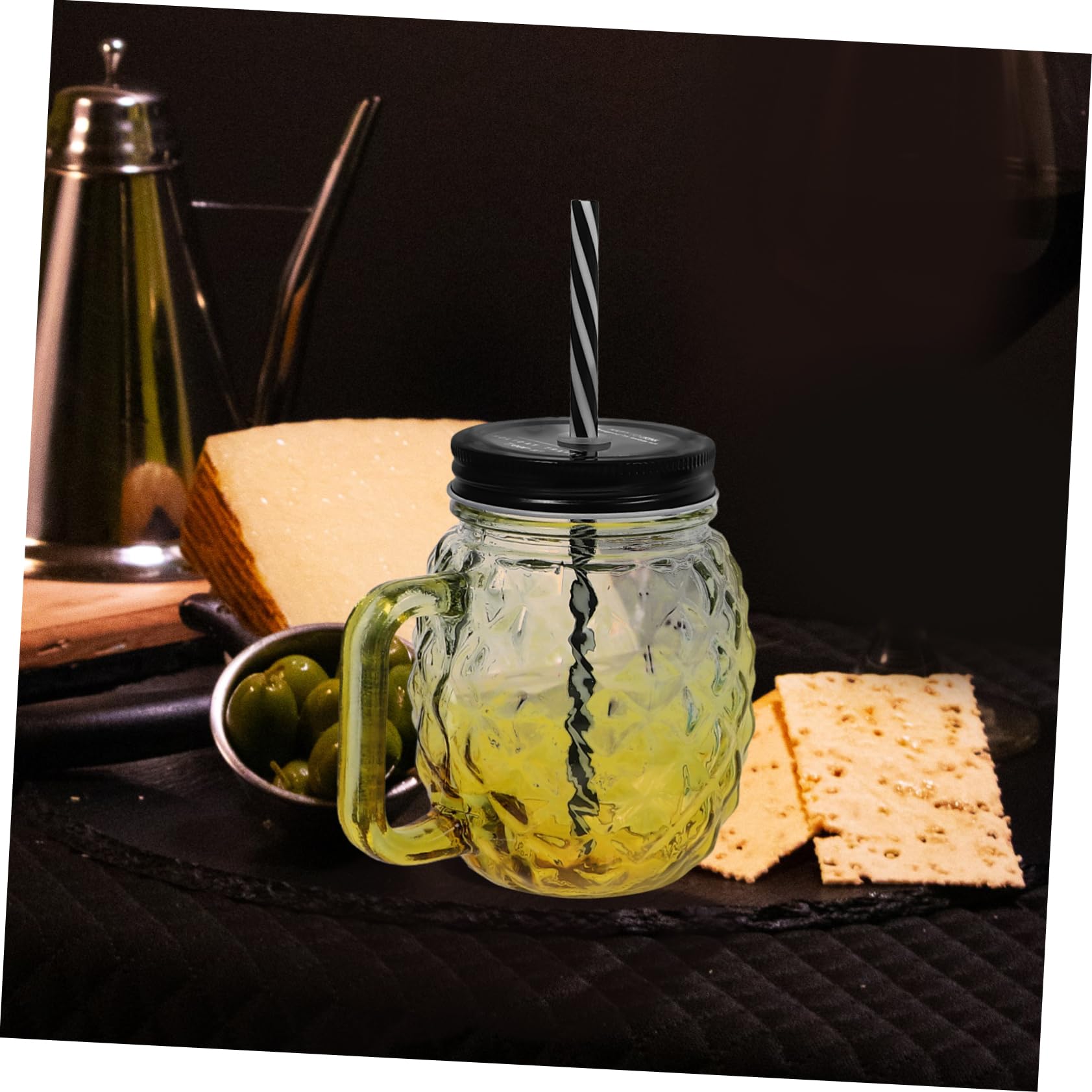 UPKOCH 4 Stück Gerippte Glasbecher aus Glas mit Auslaufsicherem Deckel und Strohhalm für Schule und Arbeit als Trink und Snackbecher