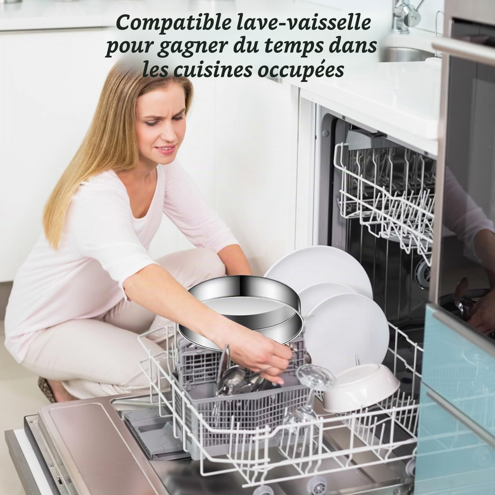 Moule Gateau, 2 Pièces Moule à Gateau Inoxydable, Moule à Manqué Rond, Moule à Genoise pour Layer Cake/Pizzas/Pain, Lavable au Lave-vaisselle - 20 et 22 cm, avec Une Paire de Gants Isolants Thermiques