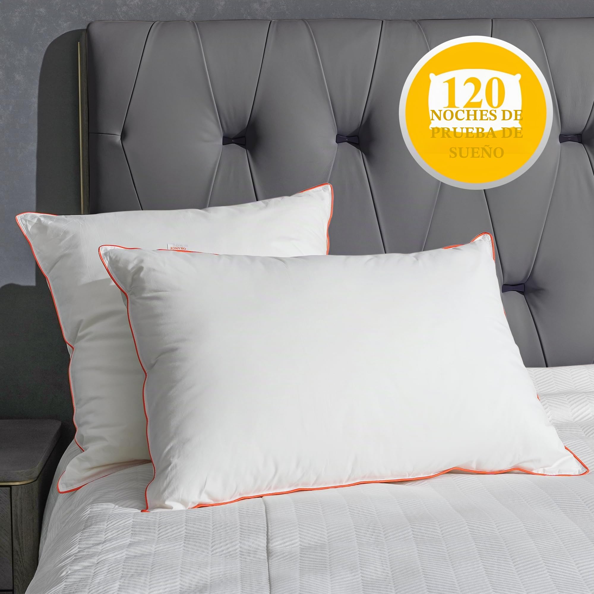 Orange Wave Almohada de Plumas 80x80cm – Cojín de Lujo de 80x80 cm con Plumón y Plumas Naturales, Comodidad Suave y Ergonómica para un Soporte Noches Placenteras, certificada RDS y Oeko-Tex