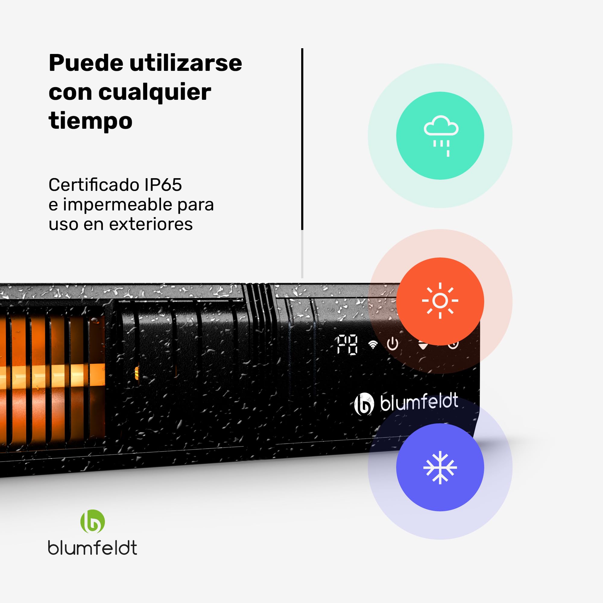 Blumfeldt Calefactor infrarrojo 2000w – montaje en pared & techo, exterior IP65, 9 ajustes de calor, control Wifi inteligente, tubos de oro, para balcón, terraza & jardín