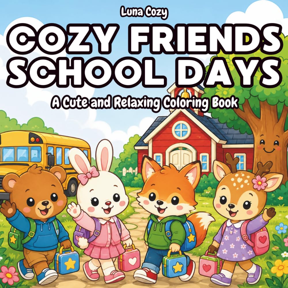 Cozy Friends School Days Coloring Book: A Relaxing and Heartwarming Back to School Coloring Book for Adults and Teens with Cute Animal Friends (Cozy Friends Coloring Series)