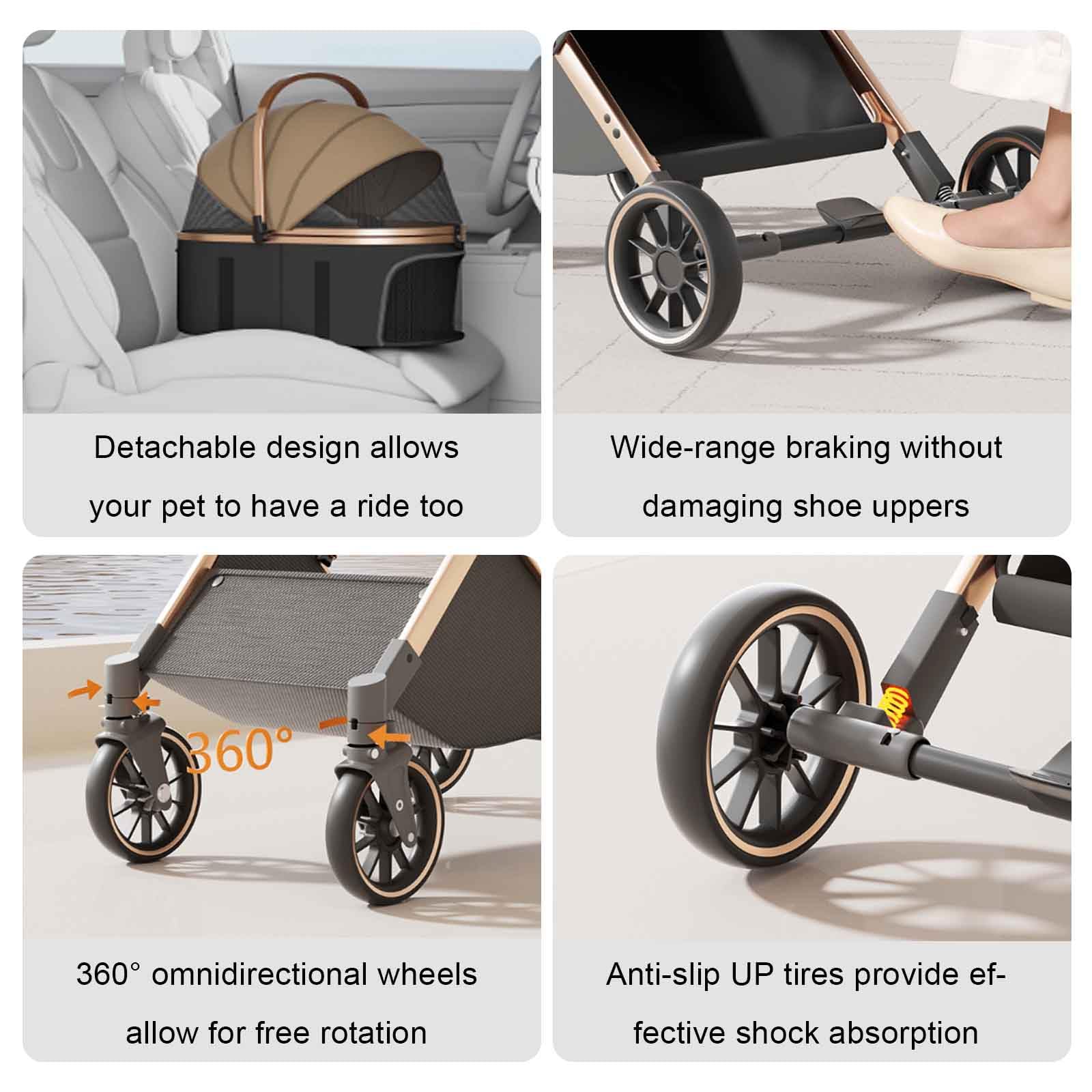 Carrito para Perros Plegable, 3 En 1 Cochecito para Perros, Carro Perro con Cesta De Almacenamiento, Correas De Seguridad, para Perros Pequeños