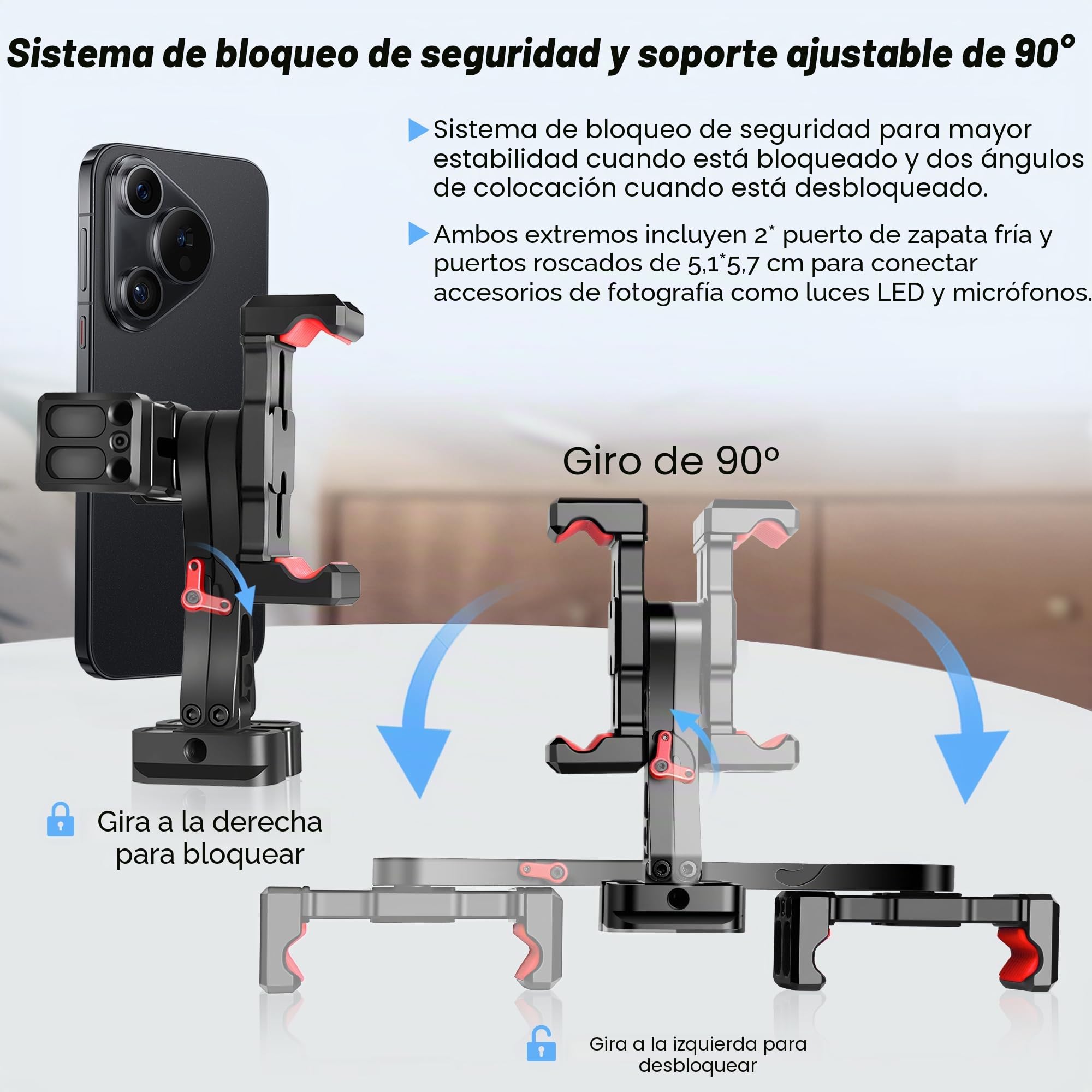 Manbily Soporte de trípode para teléfono, adaptador de metal para smartphone con soporte doble para teléfono, giratorio de 360°, abrazadera de clip ajustable compatible con teléfonos celulares iPhone,