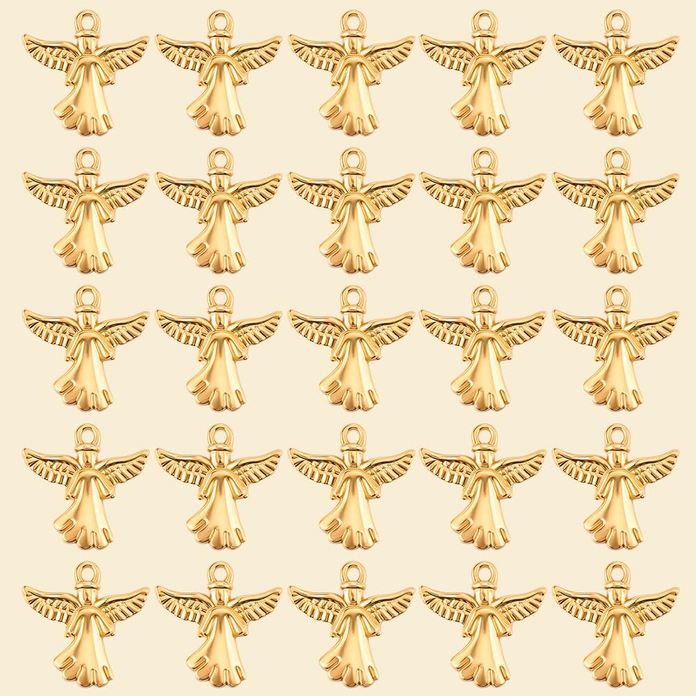 SUNNYCLUE 1 Box 40Pcs Angel Charms Angel Wings Charm Christmas Tibet Style Golden Guardian Fairy Lucky Pendants for Jewelry Making Findings DIY Earrings Necklace Bracelets Supplies Women Adults - Image 7