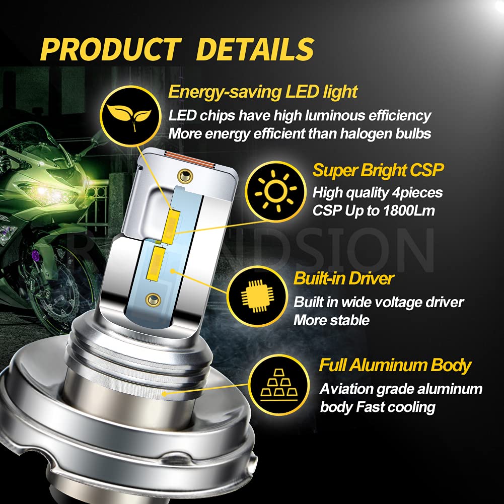 Ruiandsion Ampoule de phare LED P45T H5 R2 jaune DC 10-30 V super lumineuse CSP 4SMD Chipsets LED pour phare avant de voiture moto