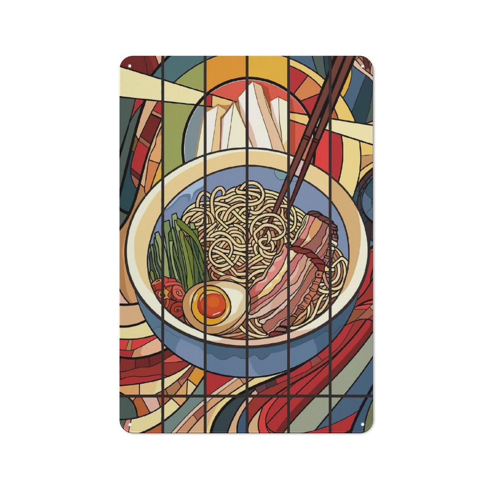 Junmoney Style-9 Stained Glass Ramen Bowl Rustic Printed Metal Sign 30X20cm For Garage Or Workshop, For Garage, Workshop And Man Cave Decoration