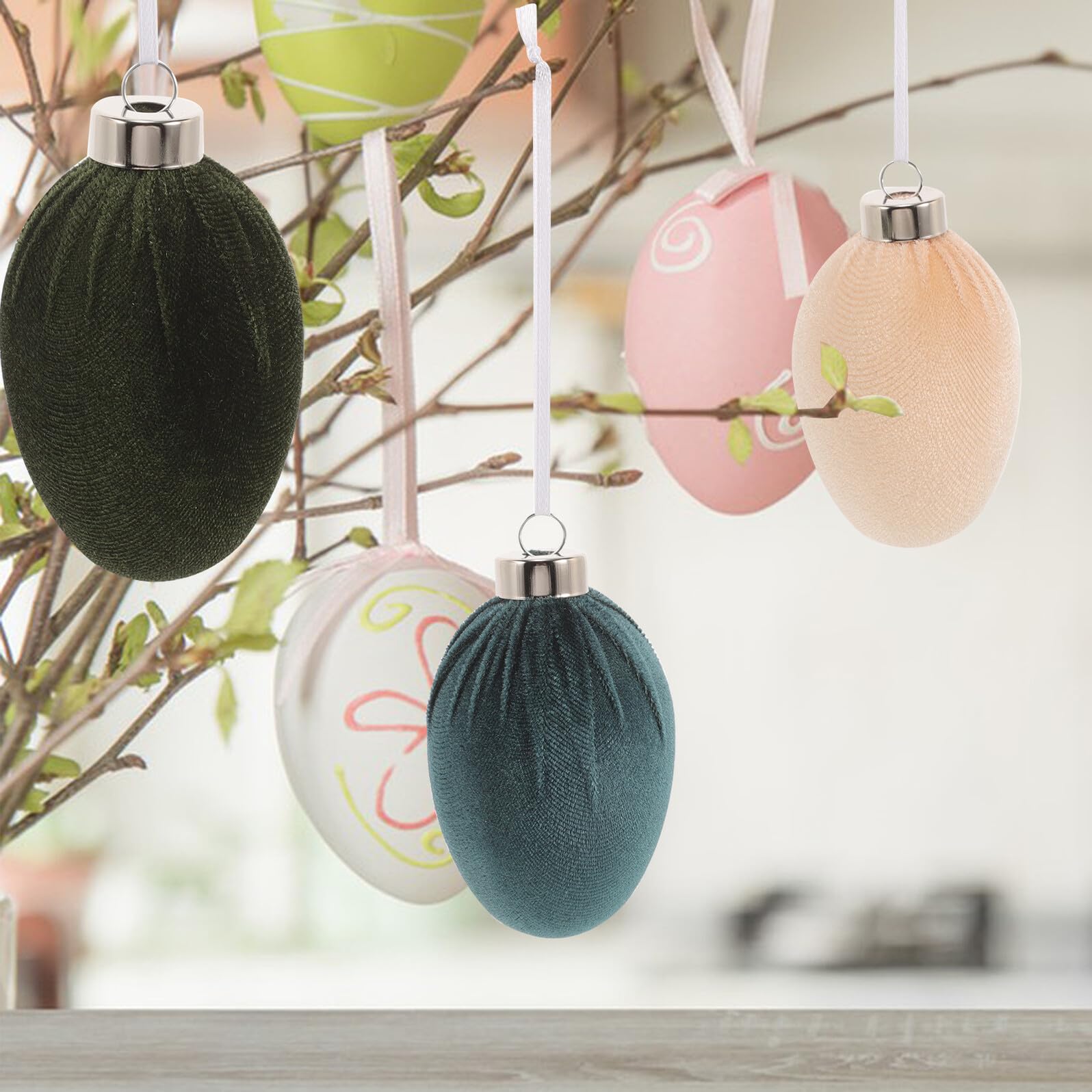 Toyvian 12 Stück Ostereier zum Aufhängen aus Velours Kunststoff als Elegante Osterdekoration für Osterpartys und Festliche Frühlingsfeiern