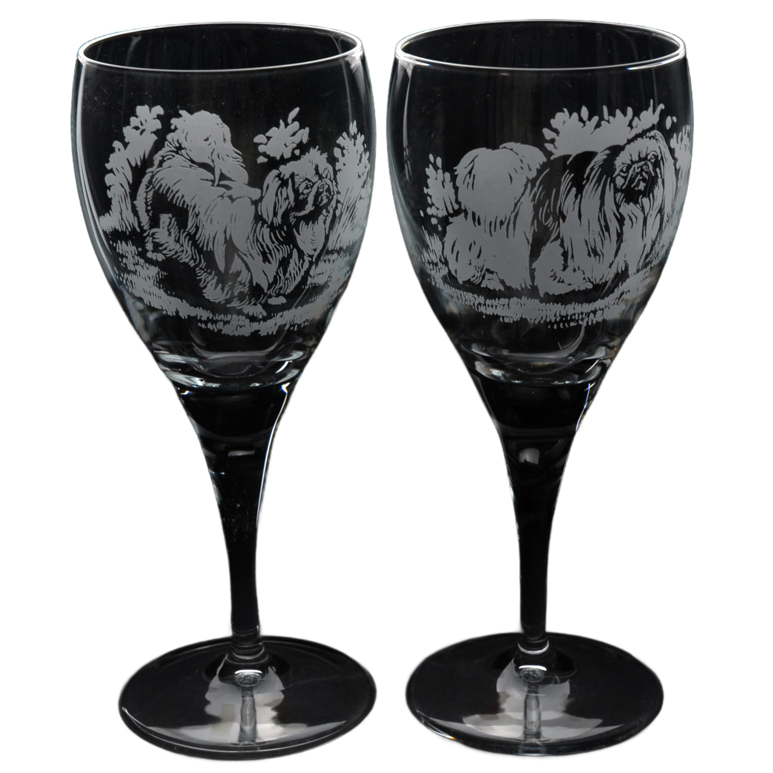 GLYPTIC Glass Art Pekingese Dog Placement Hand Etched/Engraved Crystal Wine Glass โ image 1