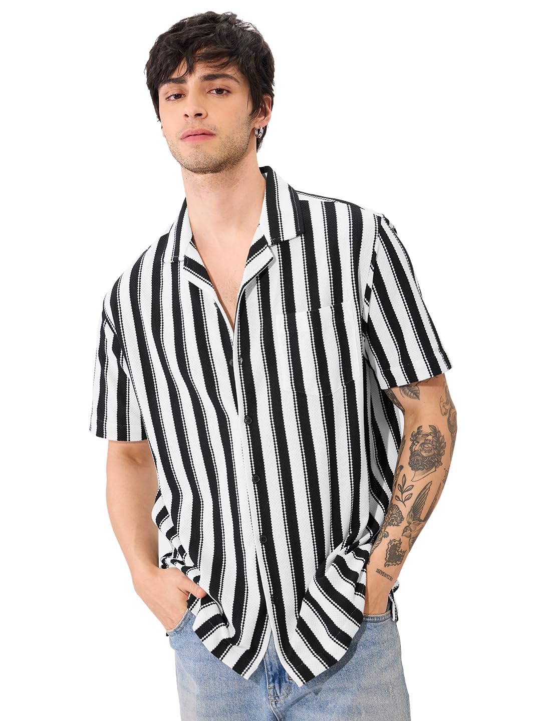 Men Cotton Blend Striped Regular Fit Button Down Shirt-image-26