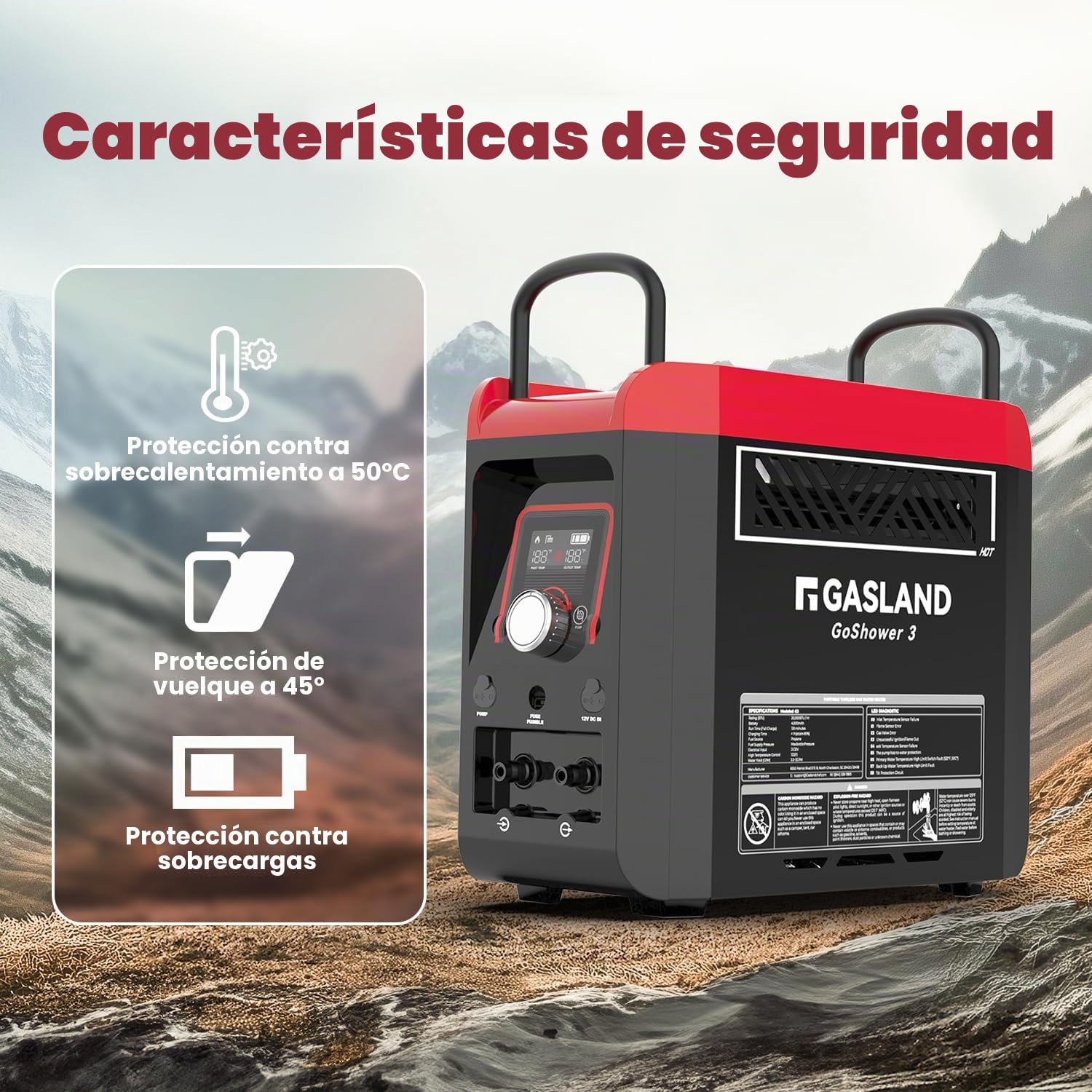 GASLAND Calentador de agua para exteriores, propano/butano (50 mbar) para exteriores, con batería recargable incorporada, ducha caliente para camping