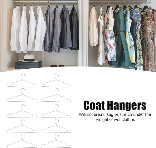 Miniatura 1 de plplaaoo Perchas de alambre, paquete de 10 perchas de acero inoxidable, perchas resistentes con ranuras antideslizantes, colgador de ropa de alambre
