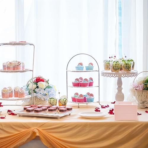 Miniatura 6 de Paquete de 100 platos cuadrados de plástico de postre rosa, platos desechables de 6.5 pulgadas, platos resistentes para fiestas, bodas, Navidad,