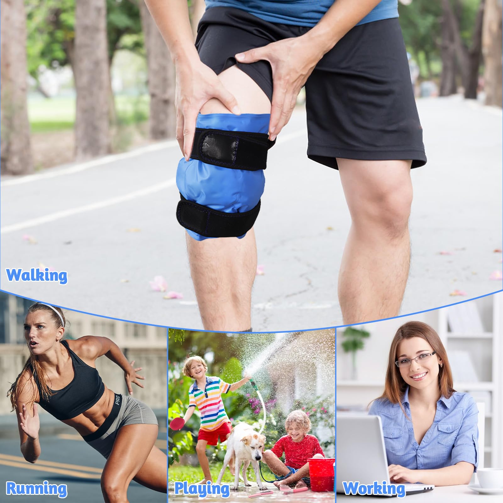 Bolsa Hielo Reutilizable, Bolsas Gel Frio con Correas, Envoltorio de Gel Frío, Bolsas Gel Frio Reutilizables, compresa caliente o fría, para Lesiones en las Piernas, Hinchazón, Esguinces