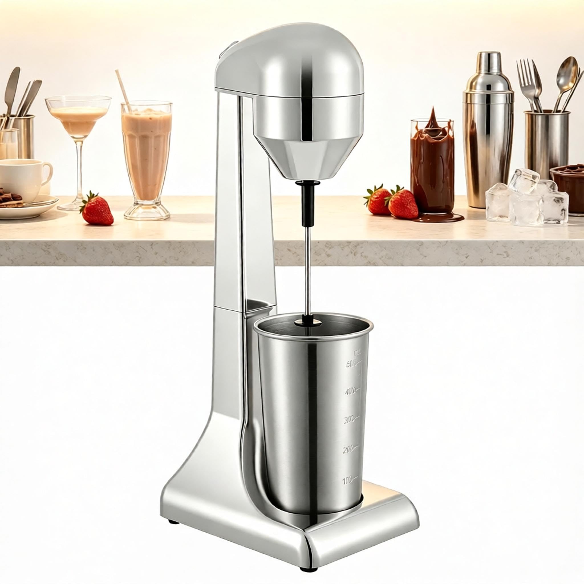 Macchina Professionale Elettrica Per Milkshake, In Acciaio Inox, Per Frullati, Cocktail, Tè, Bevande, Smoothie E Malti, Con Testa Singola, 2 Velocità E Tazza In Acciaio Inox Da 500 Ml, 23000