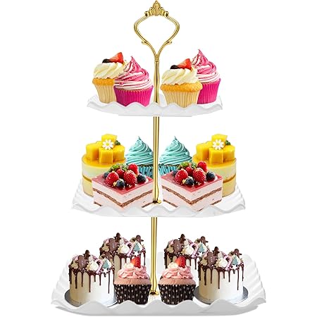 Aiwanto 3-Tier Dessert Tower Stand Round Marble Ceramic Cupcake Fruit Platter Serving Tray Whitegrey - View #11