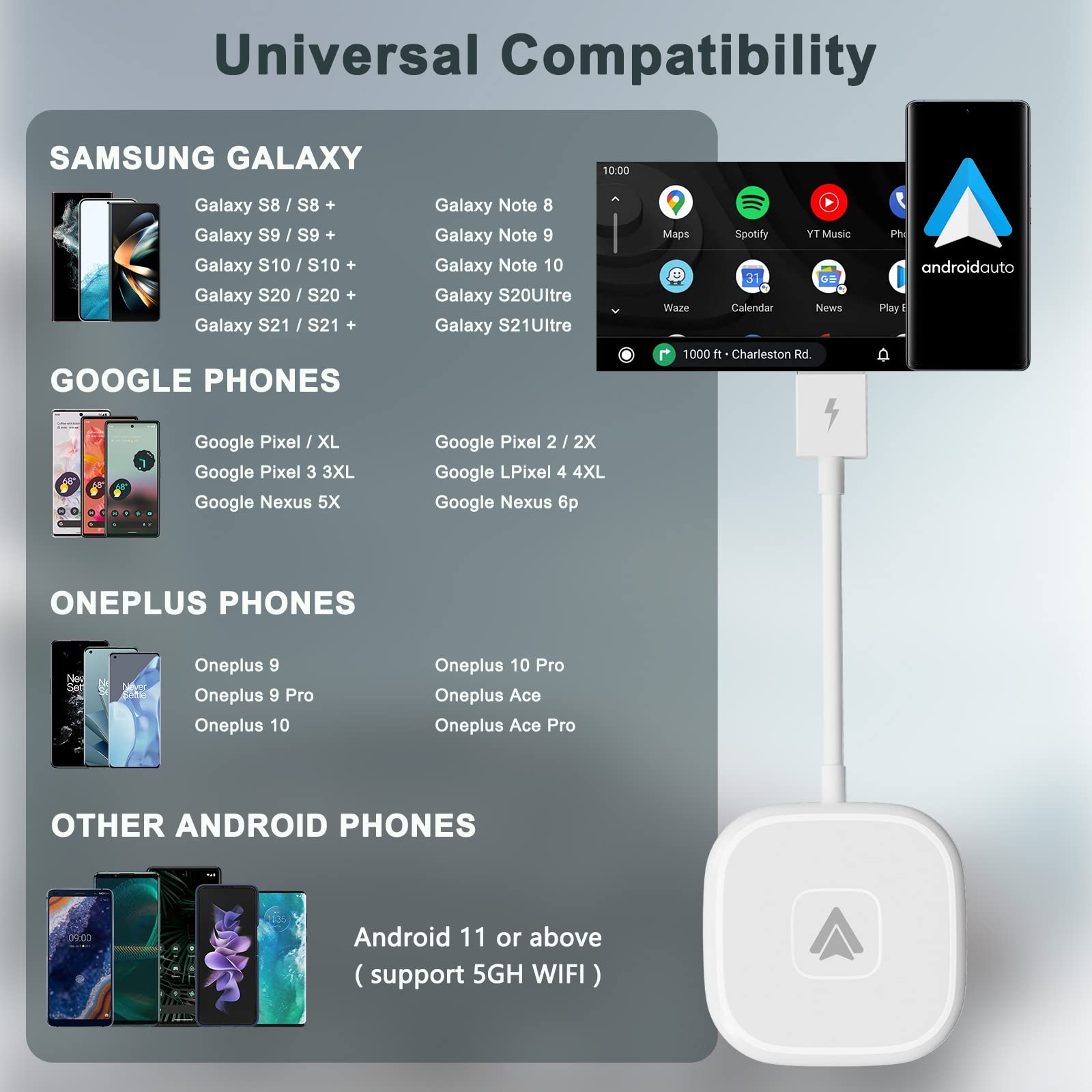 Adattatore Wireless Auto Teneveamo 5ghz Adattatore Android Auto Wireless - Connessione Automatica 5GHz Plug & Play Per Auto Con Android Auto Integrato Connettività Auto Senza Fili