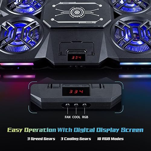 Miniatura 7 de Almohadilla de refrigeración mejorada para laptop con enfriador termoeléctrico y 4 ventiladores, potente enfriador para laptop, control