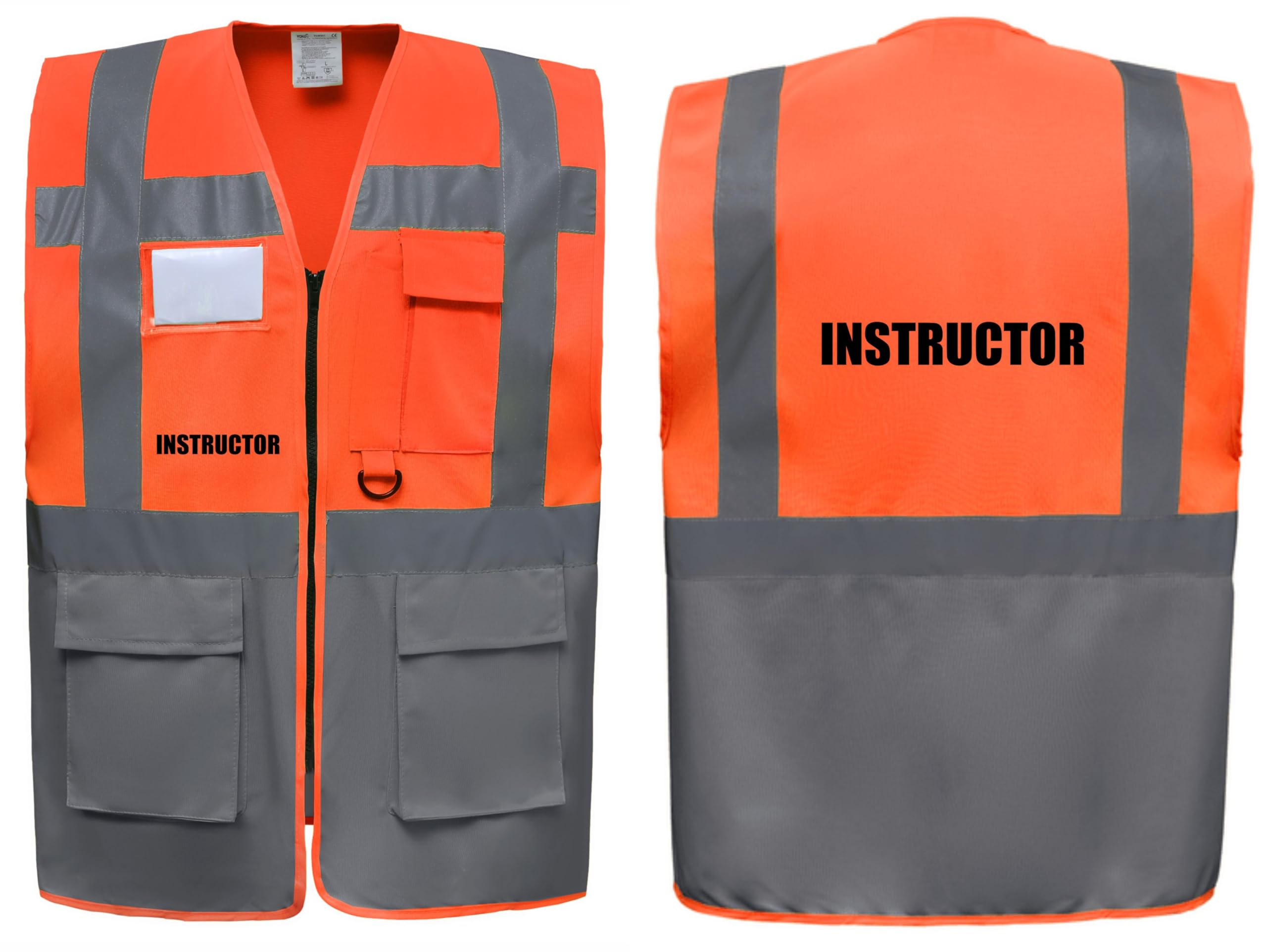 Instructor Two Tone Zipped Hi Vis Vest High Visibility Safety Waistcoat Pockets Reflective Bands Event Staff, Event Support, 13 Colour Options Brook Hi Vis (Orange/Grey, Small)