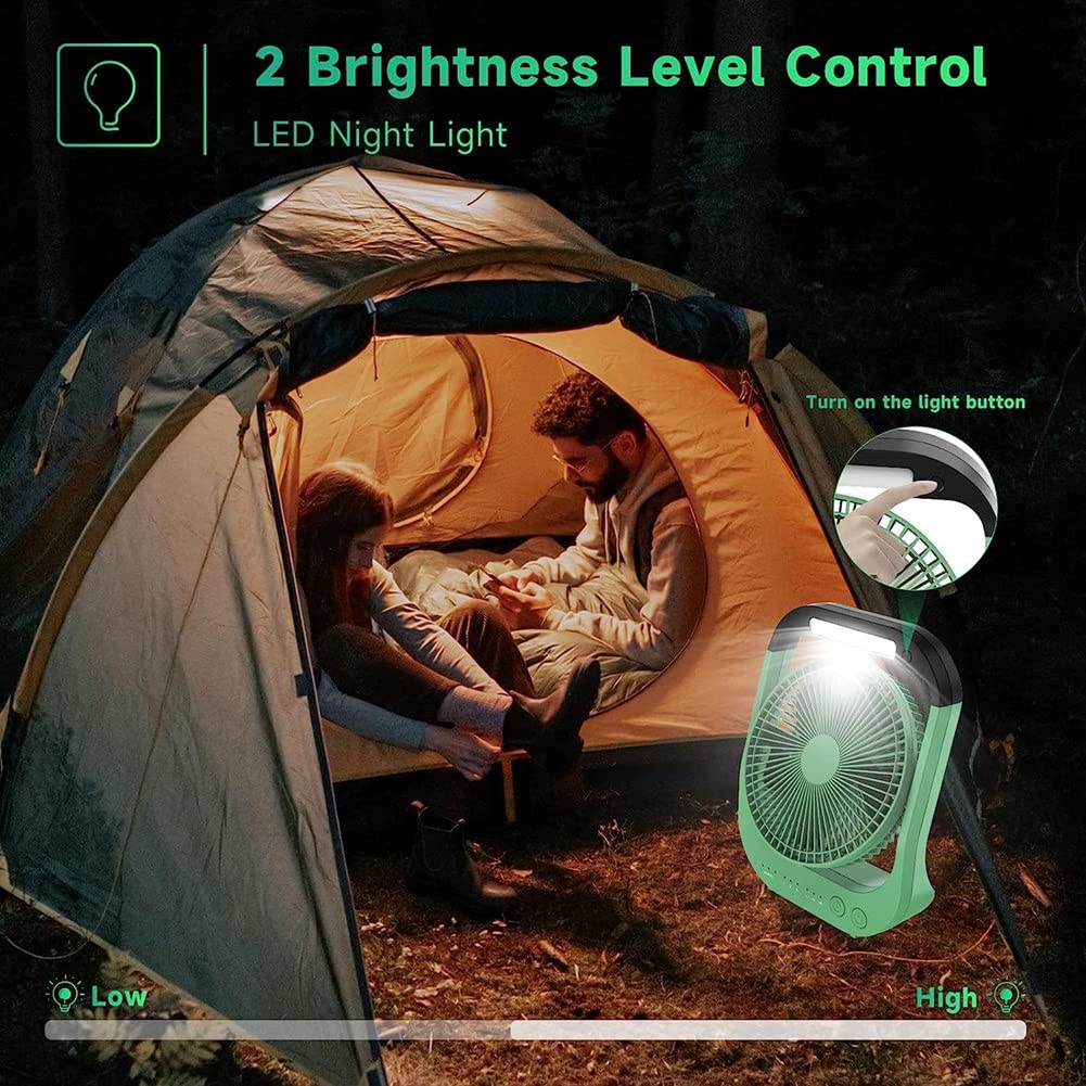 Ventilador de Escritorio USB 10000MAh Ventilador con BateríA Recargable Ventilador de Mesa de 4 Velocidades Ventilador de Camping de 8 Pulgadas Luz LED de RotacióN de 180°