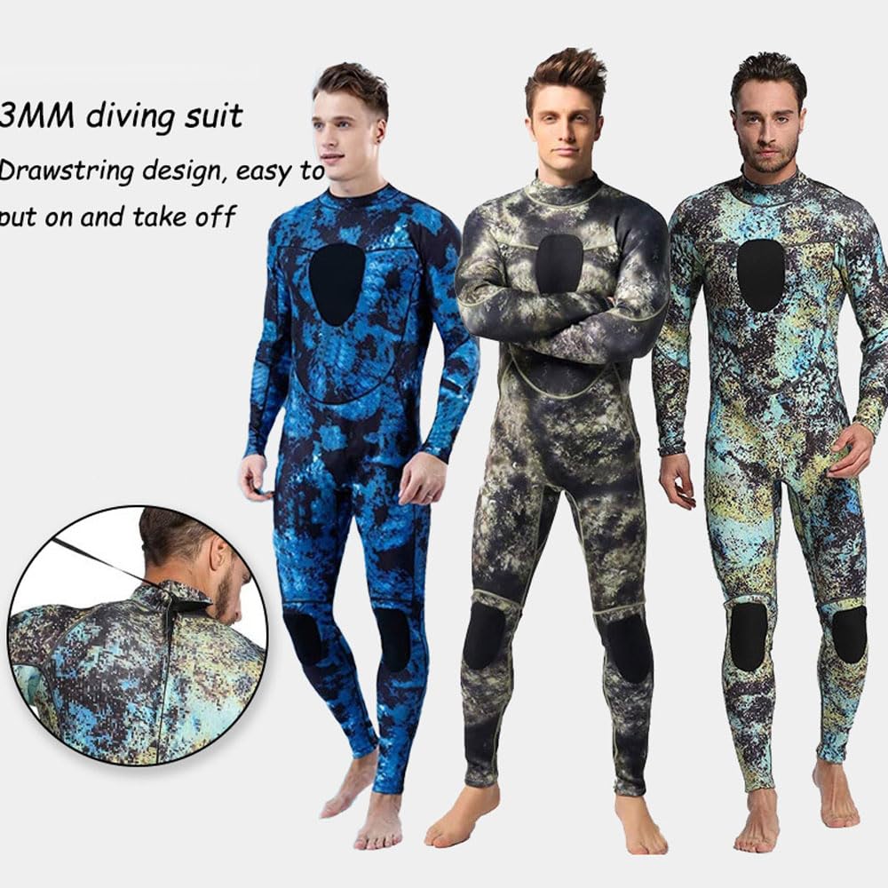Muta Monopezzo Uomo, Full Muta da 3 mm Neoprene Camuffare Termico con cerniera posteriore,Anti-UV Muta Da Sub A Maniche Lunghe per Snorkeling, Surfing, nuotare, Subacquea e Altri Sport in Acqua