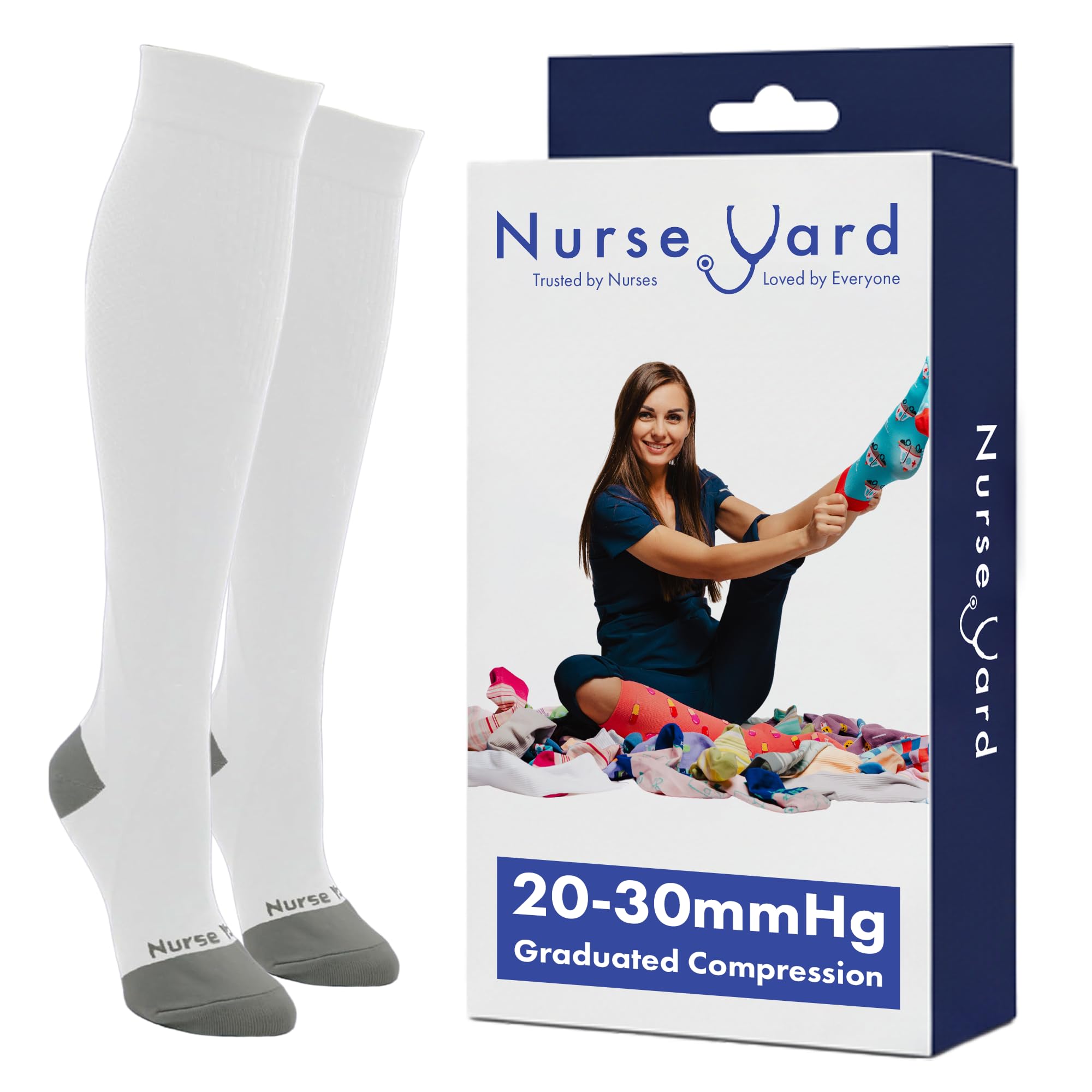 Nurse Yard Compression Socks for Nurses - Women & Men - 20-30mmHg Graduated Compression, Zero-Toe Compression, For Medical Staff, Nursing, Athletic