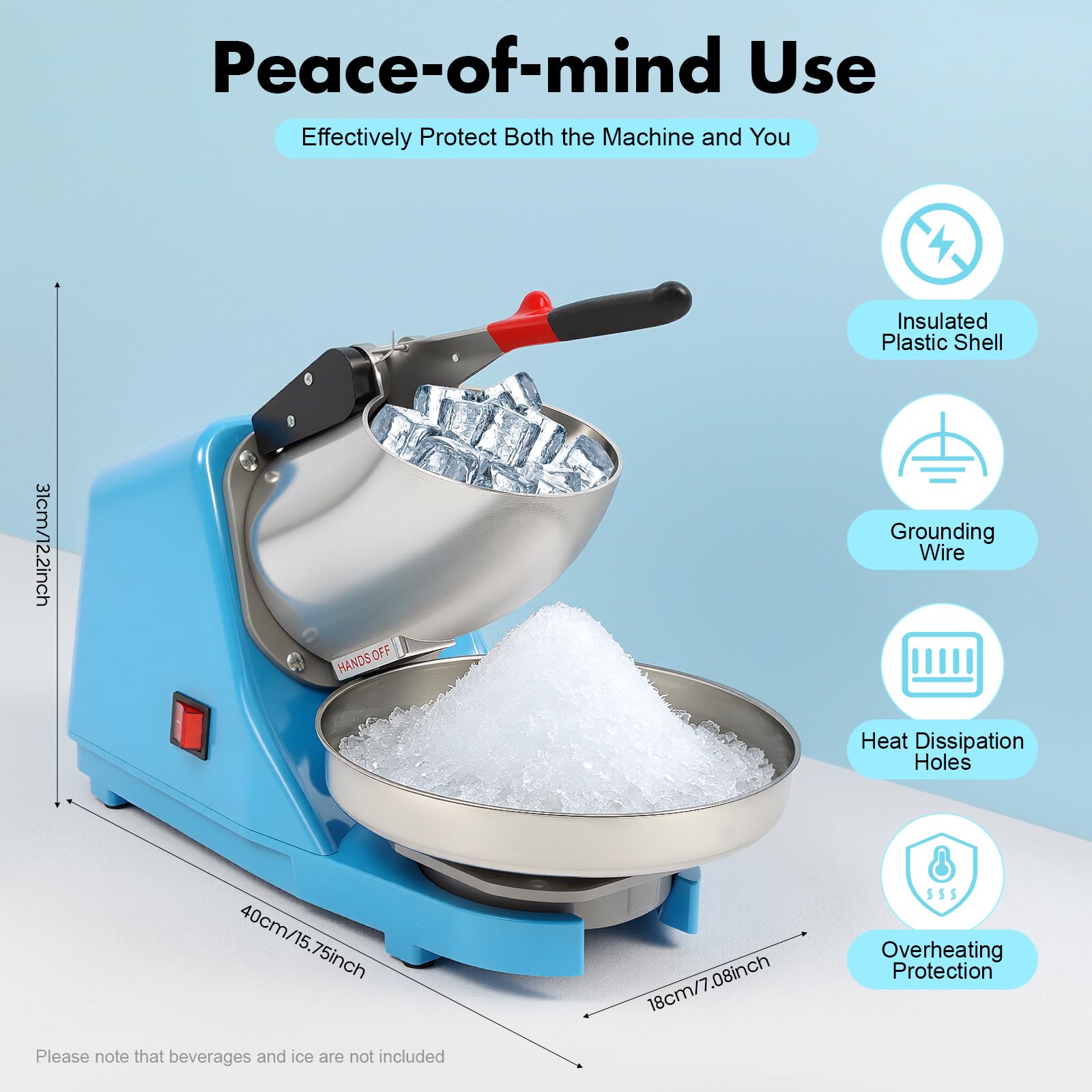 Ice Crusher 380w Trituradora de hielo eléctrica 2200 RPM Máquina de cono de nieve Máquina de hielo y granito para restaurantes Hotel Snack Bar Tiendas de bebidas frías café