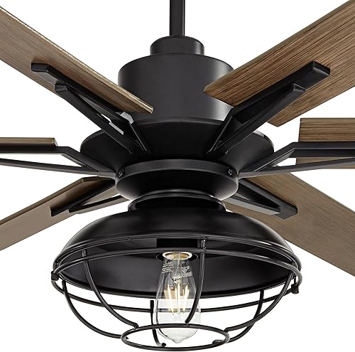 Miniatura 3 de Casa Vieja Expedición - Ventilador de techo moderno industrial rústico para exteriores con luz LED, control remoto, jaula de madera de roble negro