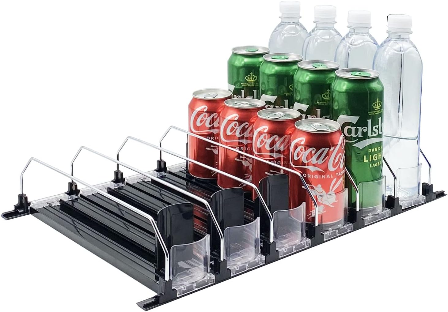 Drink Organizer for Fridge - Soda Dispenser Display with Smooth and Fast Pusher Glide Width Adjustable (6, 31CM)