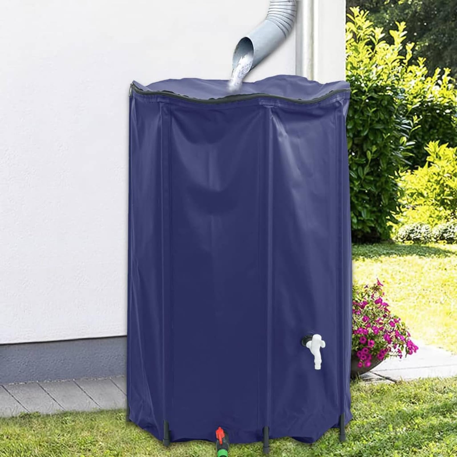 Gecheer Serbatoio per Acqua Piovana Pieghevole, con Rubinetto e Valvola di Scarico, 1000 L 100x120 cm in PVC, per Giardino Campeggio Pesca