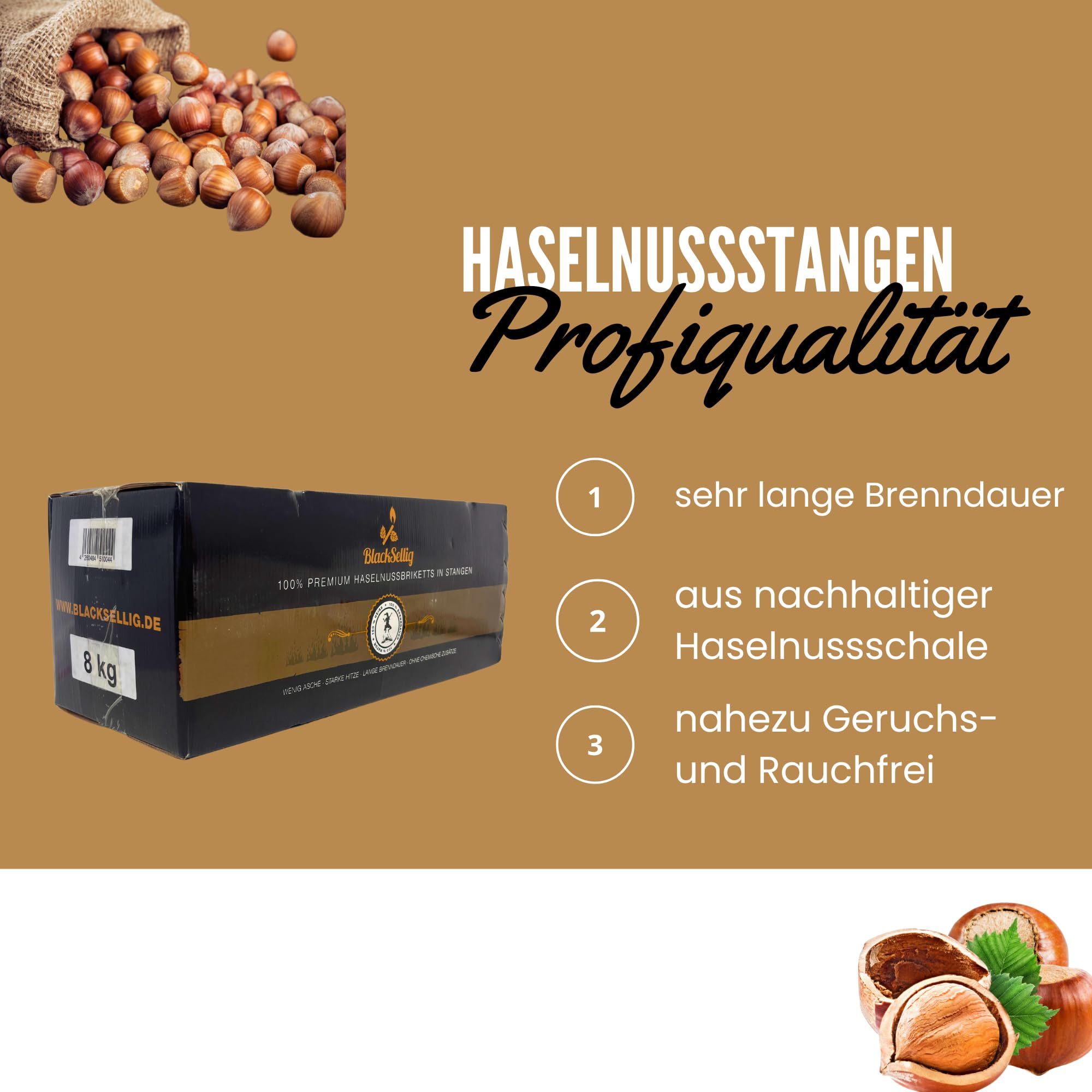 Bricchetti di nocciola 16 kg – combustibile naturale puro dalla Turchia – poca cenere, forte calore, lunga durata – senza additivi