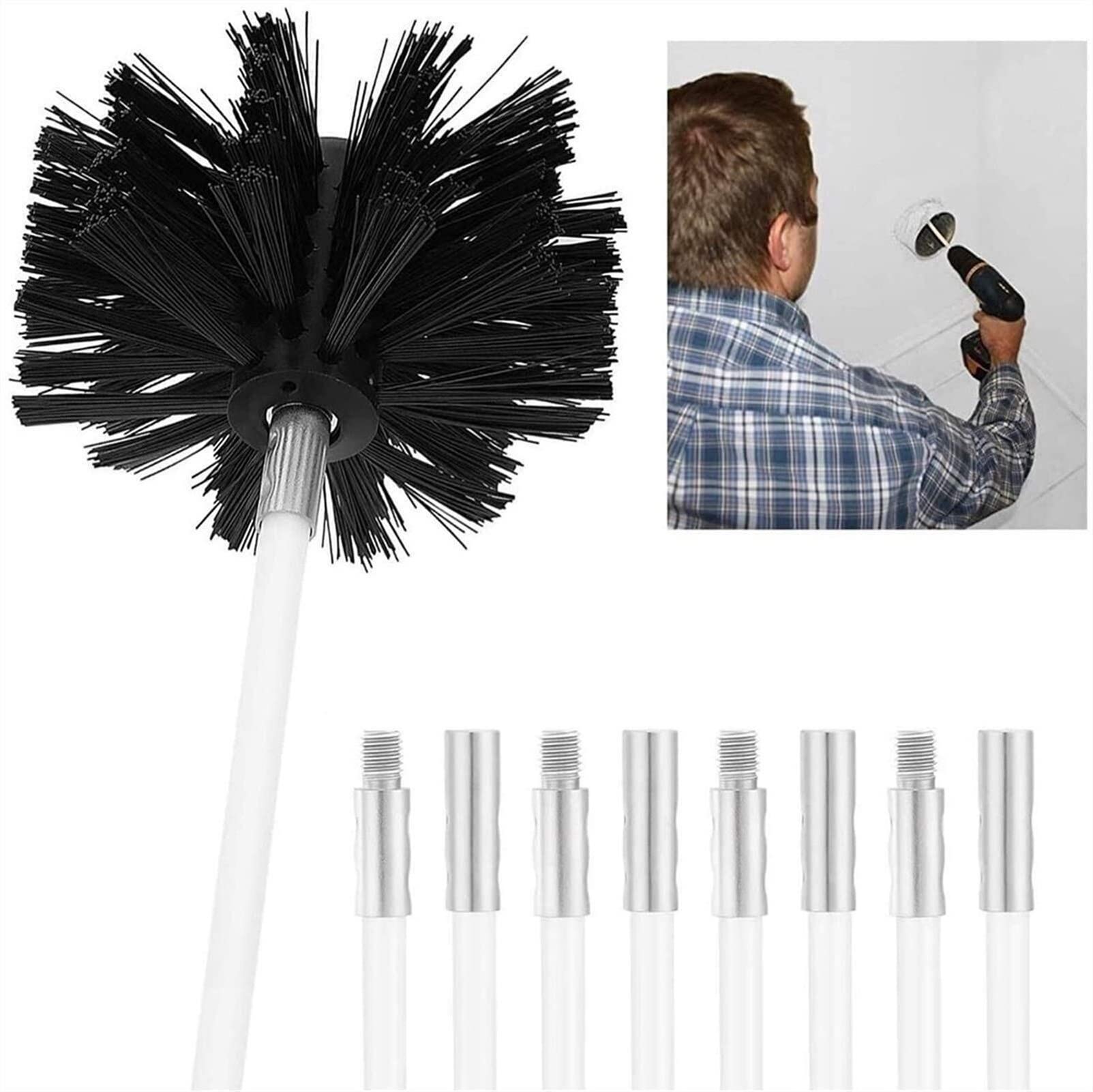 Set di spazzole per camino, spazzola per canna fumaria | Kit di spazzole per la pulizia in nylon, 6 aste flessibili, 410 mm, scopa per camino, tubi, asciugatrice (6 aste, 610 mm)