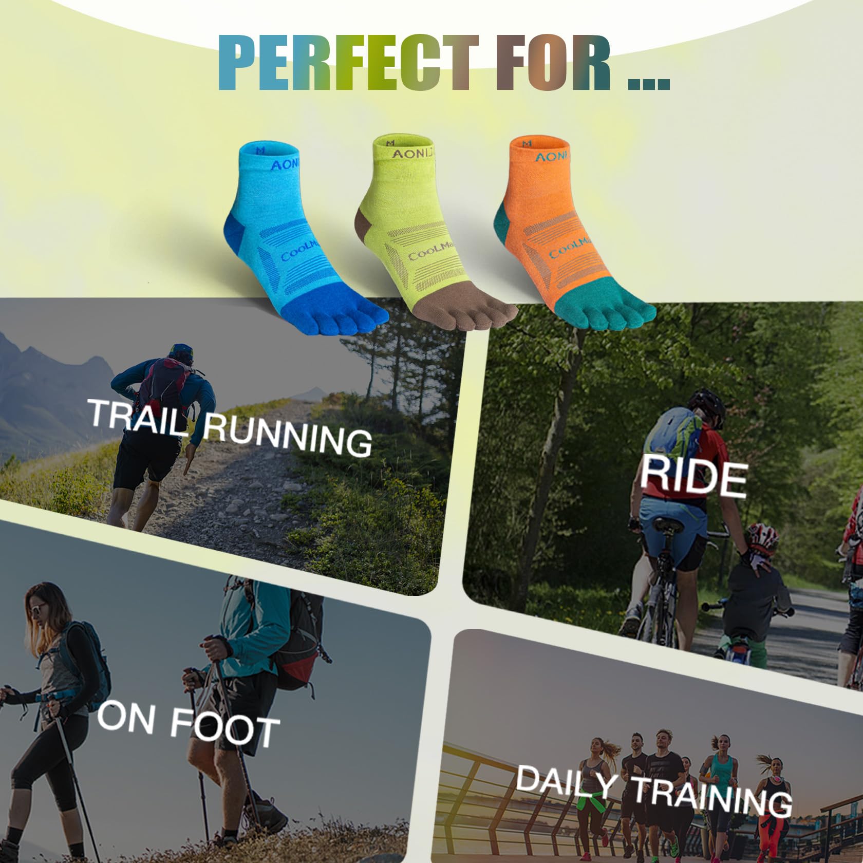 AONIJIE Toe Socks for Men and Women Athletic Hiking Coolmax Socks with toes - Soft Comfortable and Moisture Wicking
