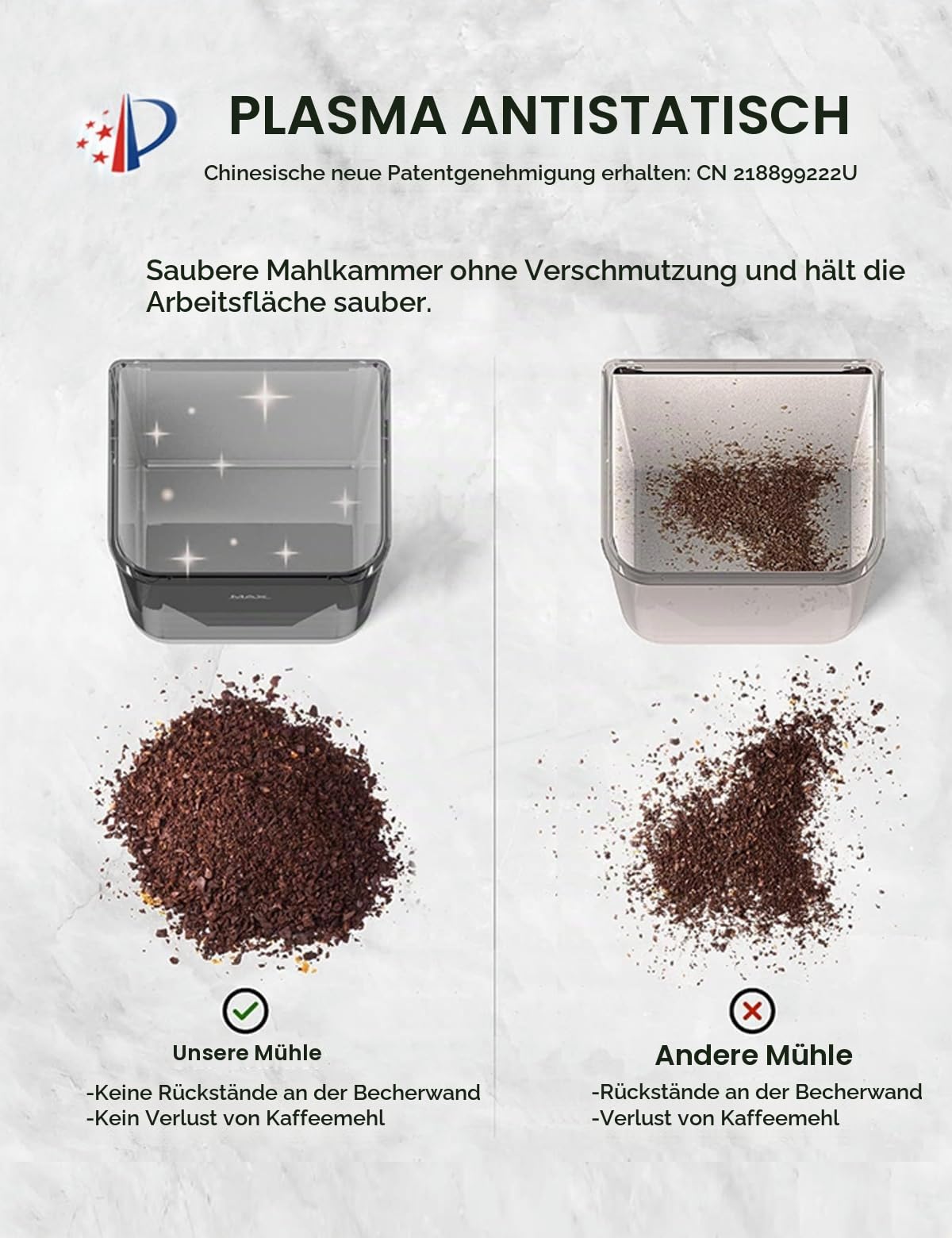 CAFELFFE Elektrische Kaffeemühle für Siebträger und Behälter, 48 einstellbare Mahlstufen mit Antistatik-Funktion für Espresso, Filterkaffee, Pour Over, Cold Brew und French Coffee – ideal für 12 Tasse