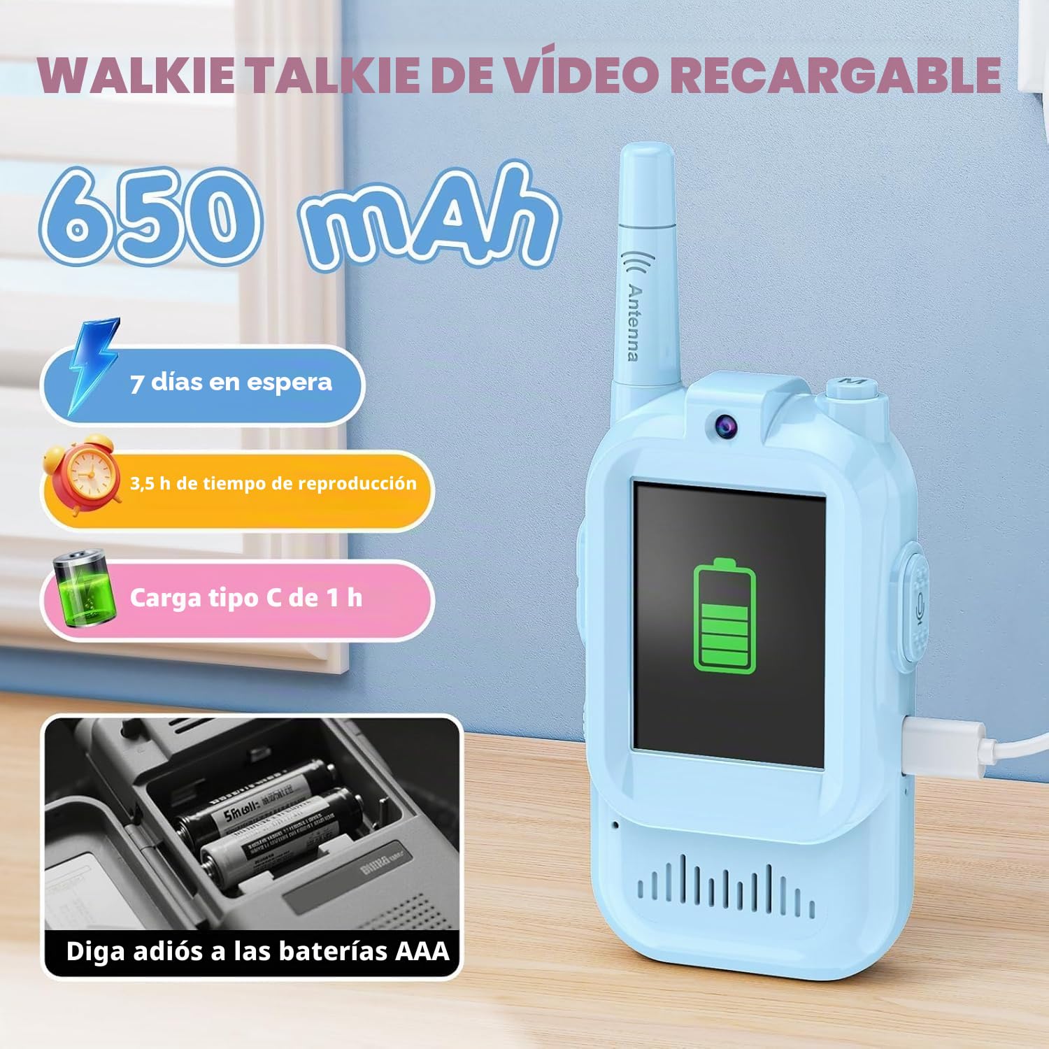 Felly Video Walkie Talkies 2 Piezas, con Videollamada y Cambiador de Voz, Walkie-Talkies Tiempo Real y Portátil, Juguete Recargable de Largo Alcance, Regalos para el Día del Niño de 3-12 Años