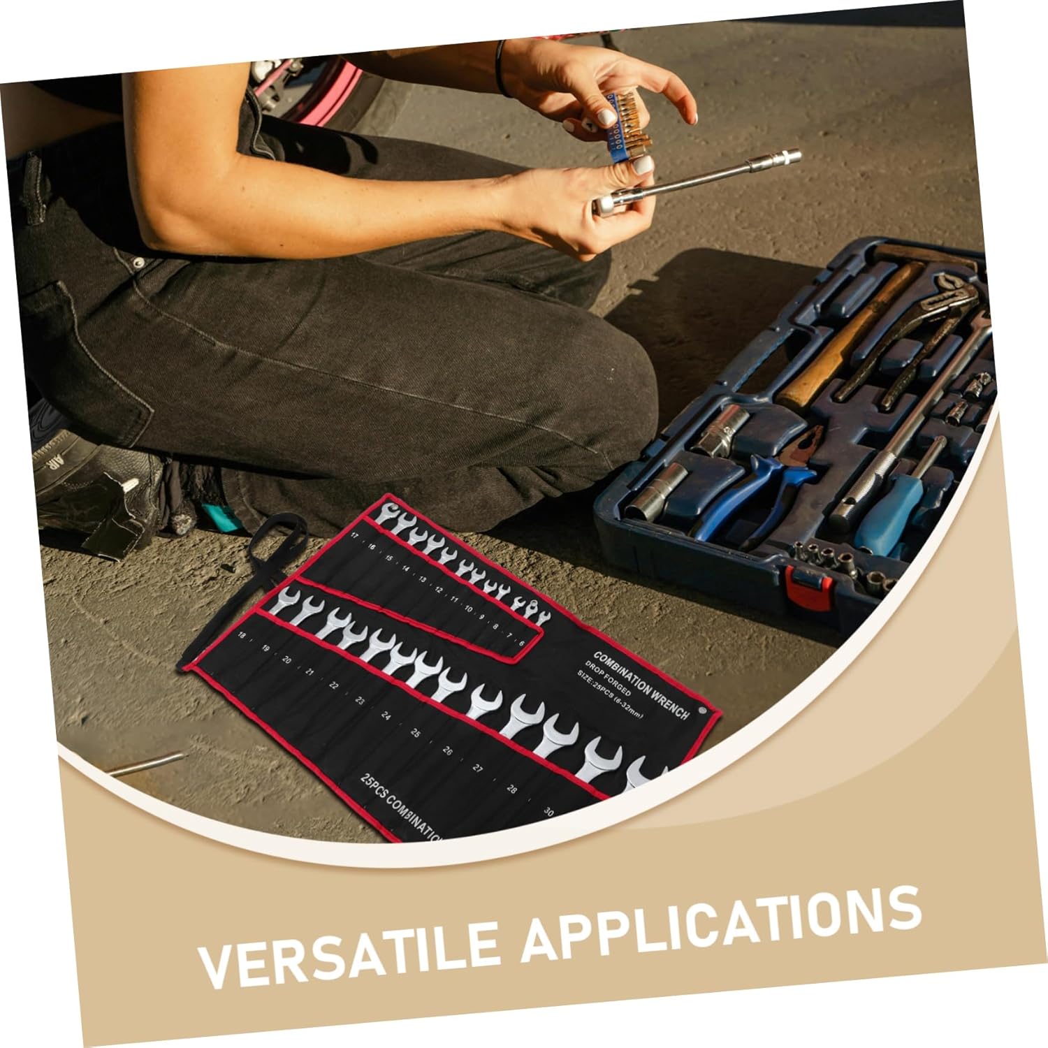 Mipcase 1Set Double Head Wrench Set Heavy Duty Mechanic Tool Organizer for Automotive Plumbing and Household Repairs Pouch for Convenient Storage