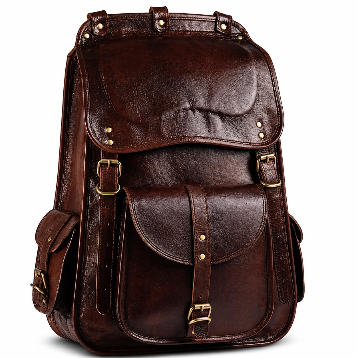 handmade world Vintage Full Grain 21 Inch Leather Laptop LARGE Backpack Casual Bookbag Daypack Travel Rucksack (Brown)-picture-34