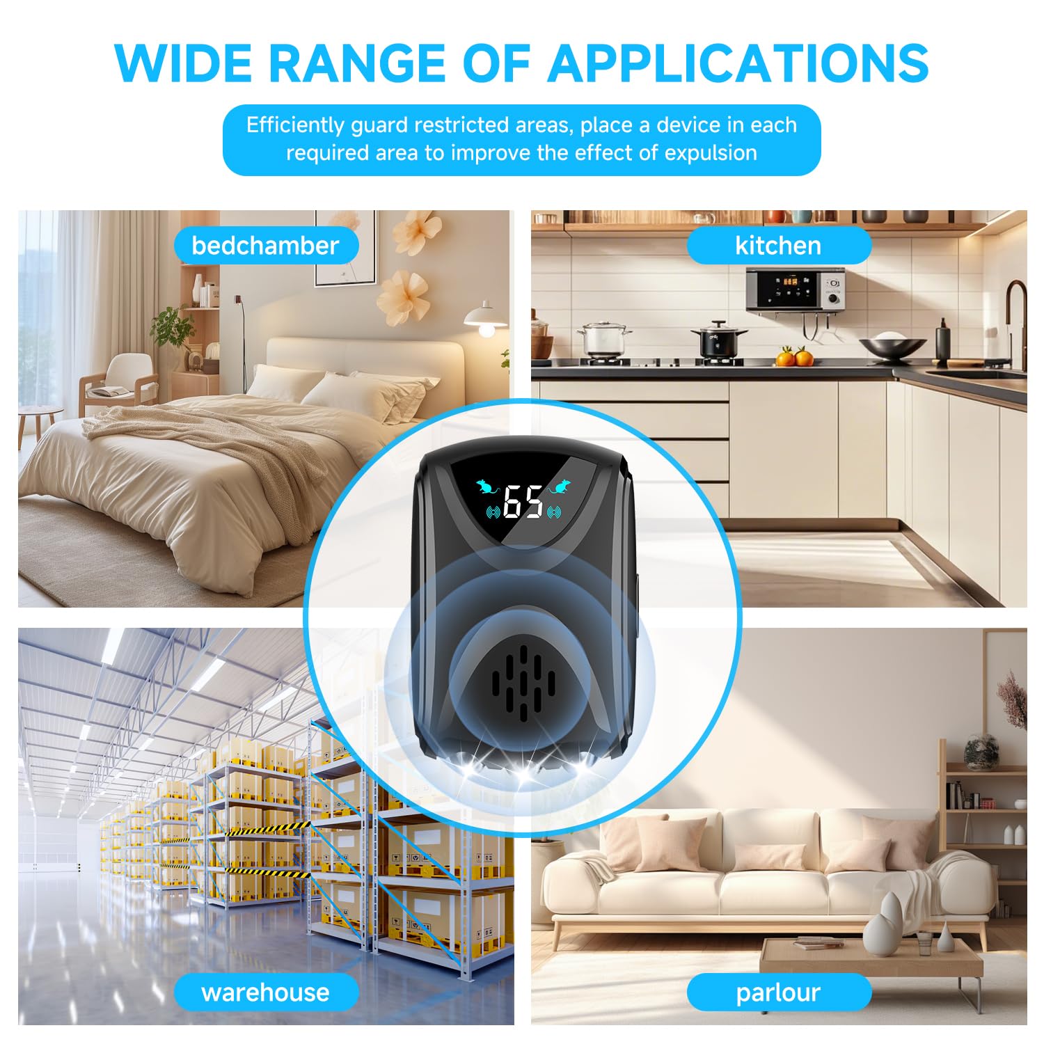 Répulsif à ultrasons pour souris - Répulsif efficace contre les souris avec ondes ultrasoniques - Fréquence réglable - Lumière stroboscopique LED - Lutte contre les rongeurs - Efficace contre