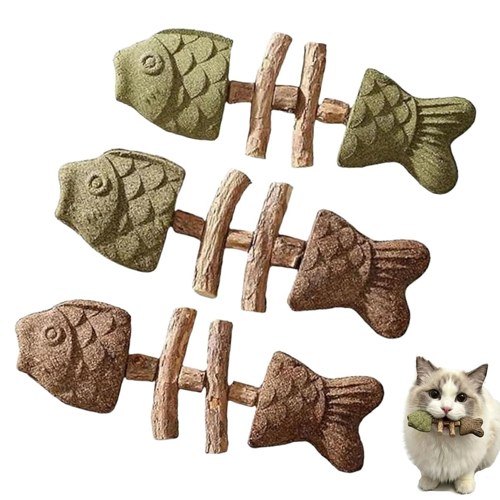 2026 New Creative Fish Bone Cat Dental Chew Toy, Natural Fishbone Catnip & Silvervine Chew Toy, Fix Cat Dental Health, Durable Wooden Feline Tooth Care Tool (3PCS)