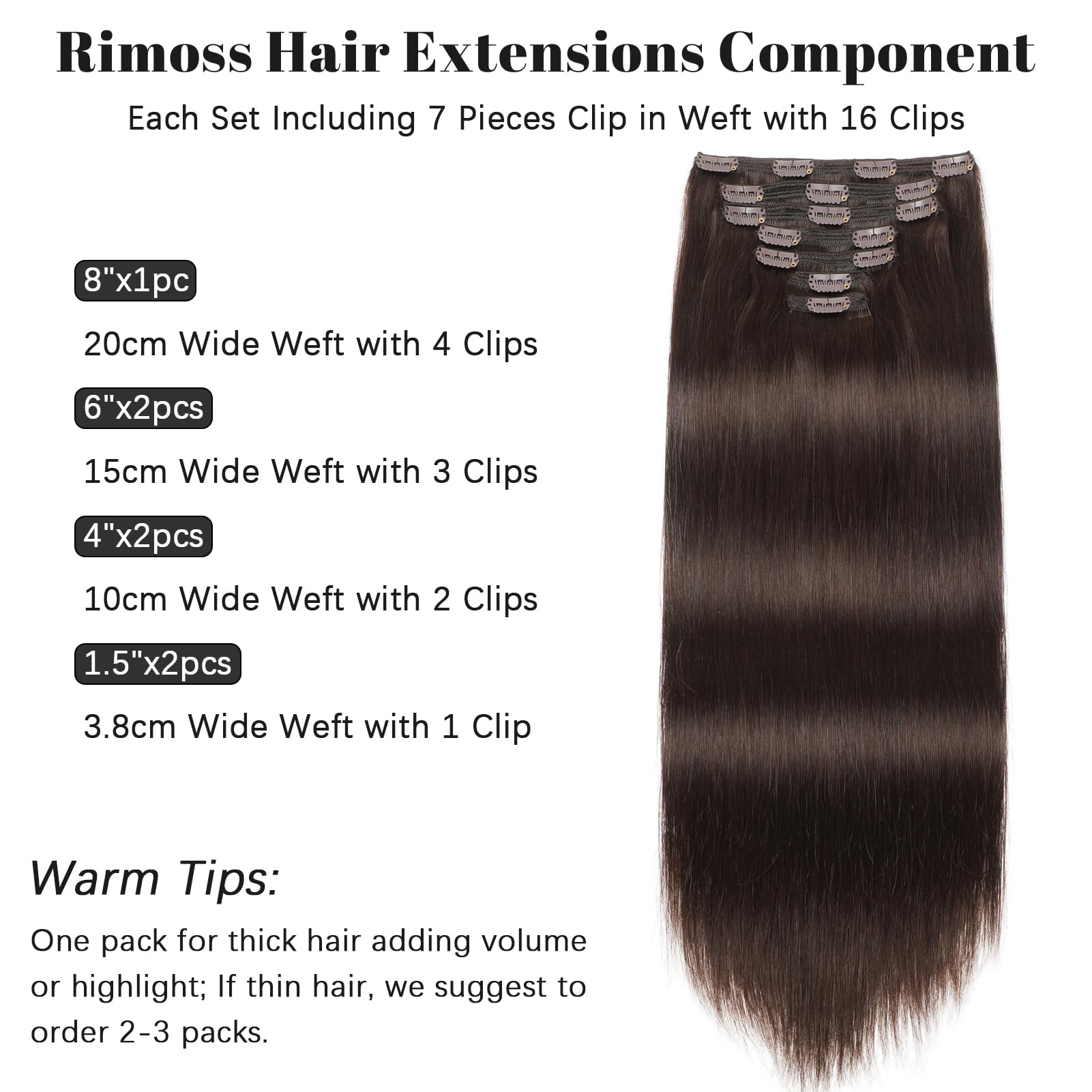 Amazon.com : Rimoss Clip in Hair Extensions Real Human Hair  display picture 3