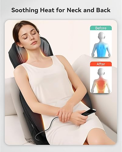 Miniatura 3 de Snailax Shiatsu Masajeador de cuello y espalda con calor, rodillo masajeador de cuello de altura ajustable, almohadilla de masaje con vibración,